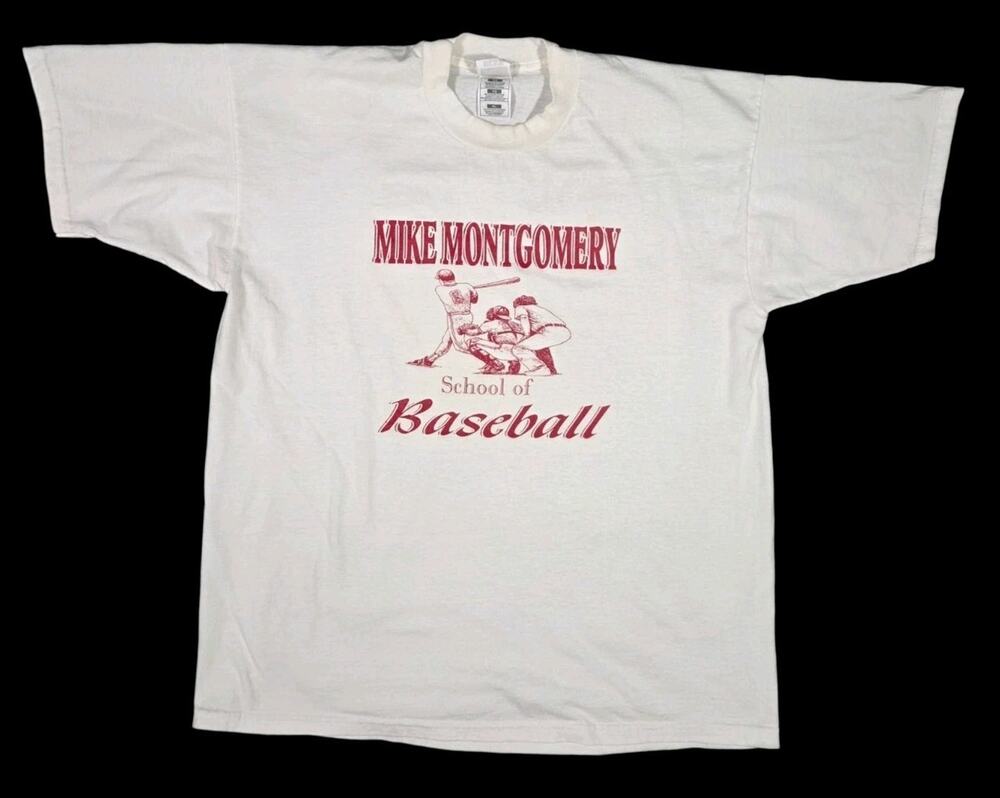 Mike Montgomery School Of Baseball Vintage T-Shirt XL Sports White Texas 90s